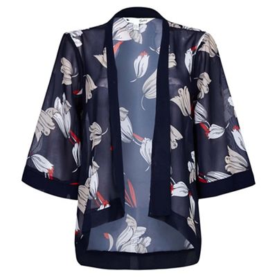 Navy floral print georgette kimono